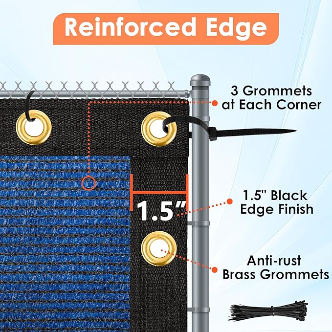 iCover 6x12ft Privacy Screen Fence, Outdoor Fencing Panels, Garden Windscreen Mesh Shade Sail Net Barrier, Fence Privacy Screen Reinforced Bindings and Brass Grommets Cable Zip Ties, Blue