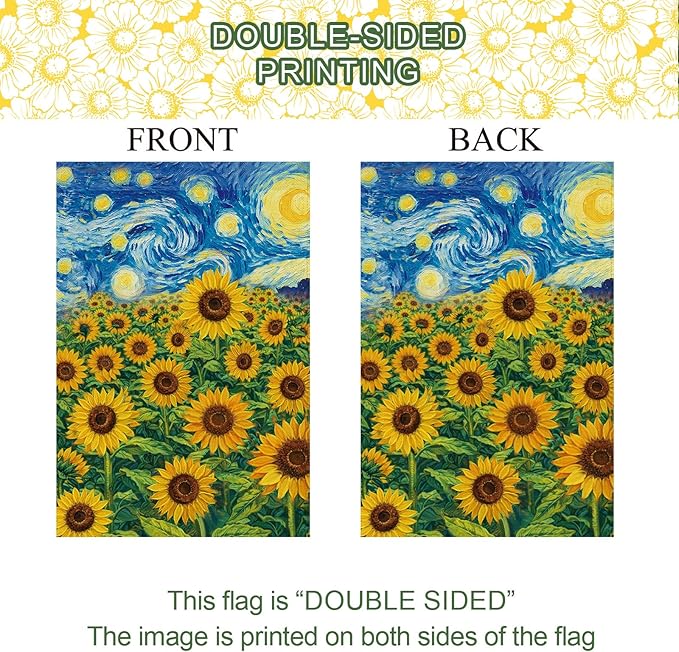 Baccessor Spring Summer Sunflowers Garden Flag 12.5x18 Inch Double Sided Burlap,Starry Night Flower Flag Yard Lawn Seasonal Farmhouse Outside Outdoor Decoration
