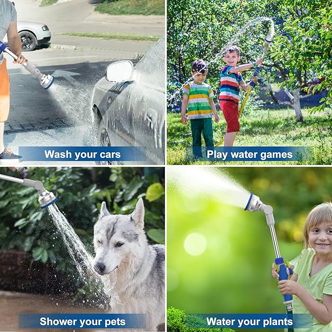 Watering Wand, 16" Aluminum Garden Hose Nozzle with 180° Rotating Ratchet Head, 9 Spray Patterns & Adjustable Flow Control - Perfect for Water Hanging Baskets and Shrubs