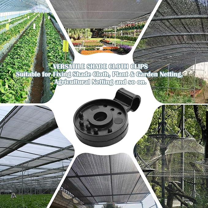 200 PCS Shade Cloth Plastic Clips, Sun Shade Cloth Heavy Duty Lock Grip, Black Round Shade Fabric Fixing Clamp Clips for Sunblock Net, Garden, Greenhouse, Patio, Plant Netting Cover