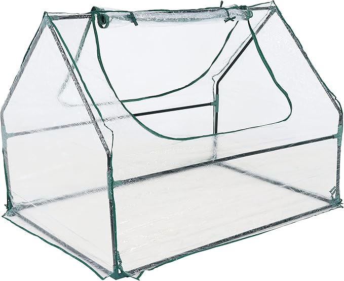 Sunnydaze Outdoor Portable Mini Greenhouse Tent with 2 Zippered Side Doors and Iron Tube Frame - Clear - 4' x 3'