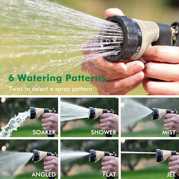 RESTMO Garden Hose Spray Nozzle, Water Hose Nozzle Heavy Duty, High Pressure Hand Sprayer with 6 Adjustable Watering Patterns, Slip Resistant for Watering Plants, Car Washing & Pet Showering, Black