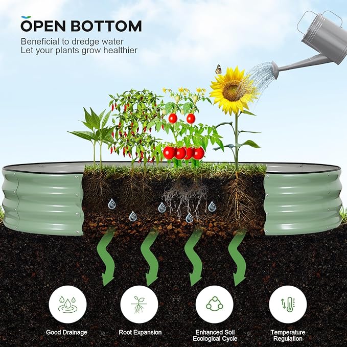 Galvanized Raised Garden Beds Outdoor, 6x3x1ft Oval Metal Raised Beds for Gardening, Rust-Resistant Garden Planter Box for Planting Vegetables, Flowers, Fruits in Backyard(Avocado Green)