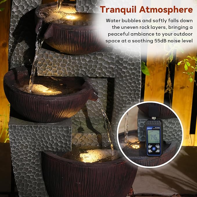 Bumilgar 47.5" H Water Fountain Outdoor with LED Lights & Pump, 5-Tier Cascading Outdoor Fountain for Garden,Patio,Porch,Backyard,Home Art Decor Gifts for Housewarming