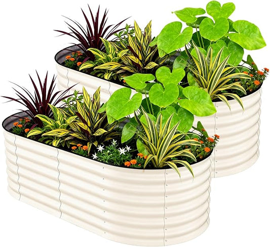 GarveeLife 2 Pcs Raised Garden Beds Outdoor 6x3x2 ft - Galvanized Steel Planter Box for Vegetables, Flowers, Rust-Resistant, Easy Assembly Raised Beds, Durable Planters for Outdoor Plants, Beige