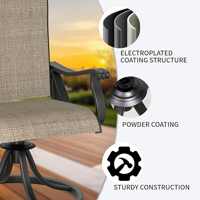 SHGJ&SOFT Patio Swivel Chairs, Waterproof Outdoor Dining Chairs with All-Weather Textilene Mesh for Deck, Garden, and Backyard (Brown5, 2PC)