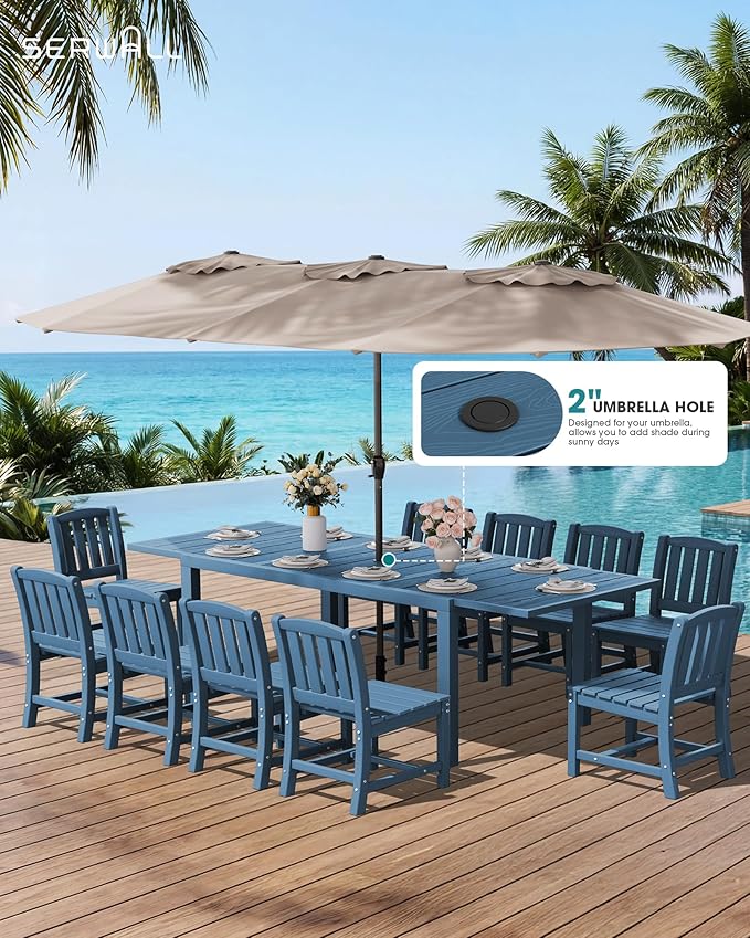 SERWALL Outdoor Dining Chairs Set of 2, All-Weather HDPE Patio Armless Chairs, Blue