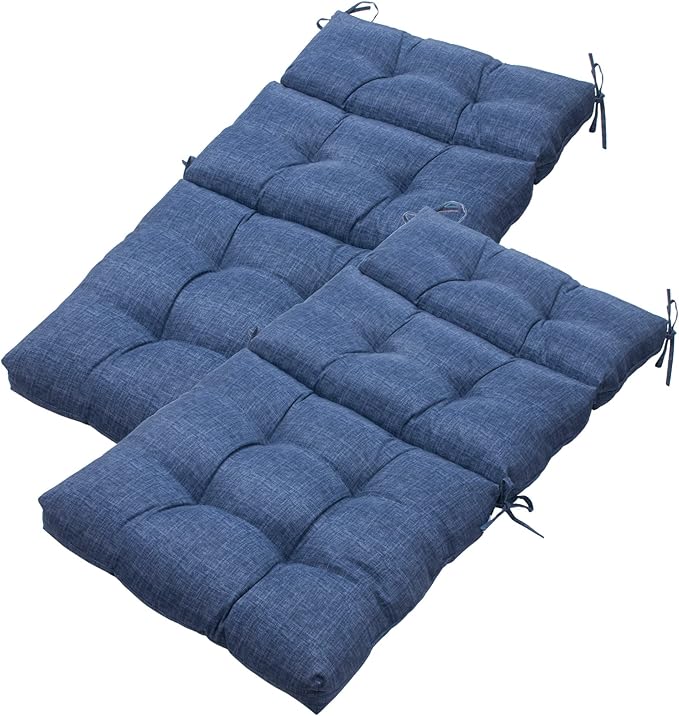 MAGPIE FABRICS Indoor/Outdoor Tufted High Back Chair Cushion Set of 2, Waterproof Deep Seating Rocking Chair Outdoor Chaise Lounge Sun Lounger Chair Cushions(Blue Navy)
