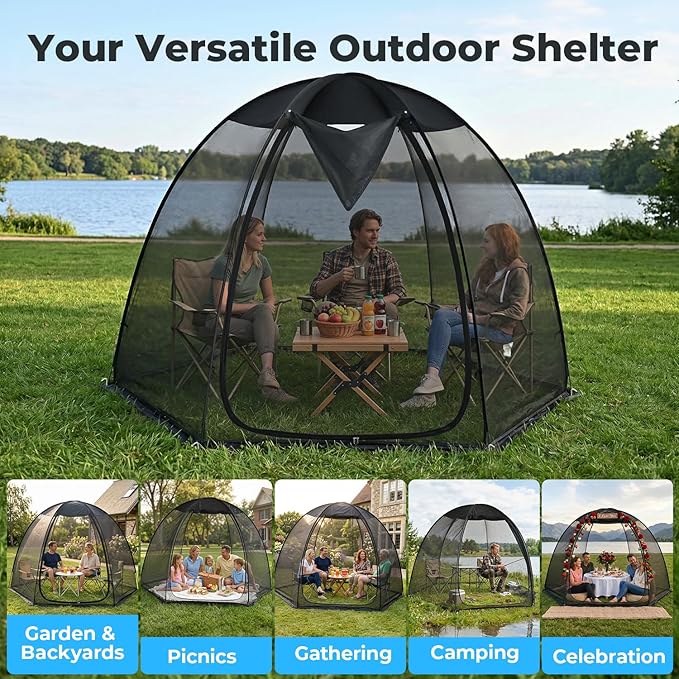 Alvantor® Pop Up Screen House Tent, Snap-fit Mesh Screen Gazebo with Peaked Roof, Portable Screen Room Canopy Shelter with Sandbags for Camping, Backyard, Picnic