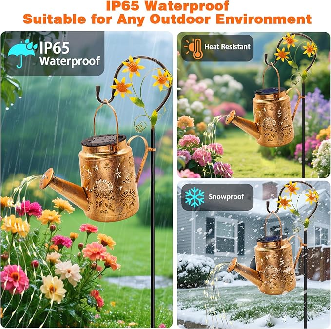 VOOKRY Solar Lights Outdoor Waterproof, Sunflower Metal Solar Watering Can Lights, Gifts for Women Mom Mother's Day, Hanging Lantern Decorative Garden Decor Yard Light for Outside Patio Lawn Porch