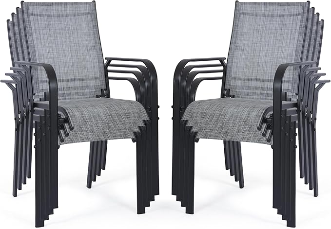 Patio Chairs Set of 8, Outdoor Dining Chairs High Back, All-Weather Padded Textilene Chair for Lawn Porch Garden,Grey(8 PCS)