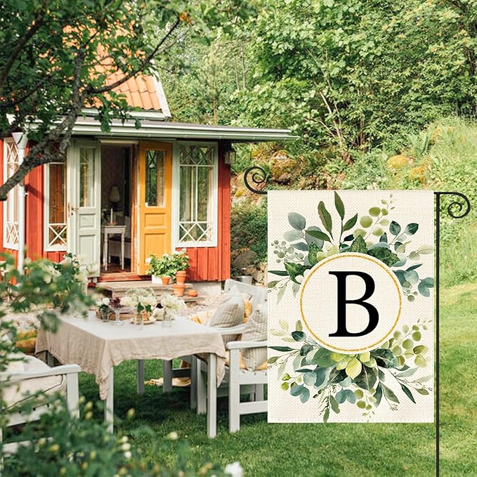 AVOIN colorlife Monogram Letter B Floral Garden Flag 12x18 Inch Double Sided Outside, Family Last Name Initial Yard Outdoor Decoration
