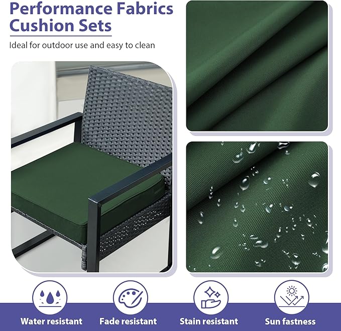 IPYNBAP Outdoor Chair Cushions Set of 4,Waterproof Outdoor Seat Cushions for Patio Furniture,Patio Chair Cushion with Handle and Ties, Square Out Door Chair Pads,17" x 16" x 2", Forest Green