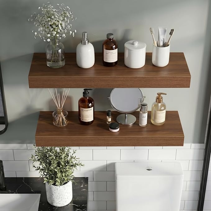 Vivelove 12 Inch Floating Shelves Wall Mounted for Display, 6.5 Deep Duty Shelves with Invisible Brackets for Living Room,Bedroom,Kitchen, Bathroom Storage & Decor,12" Wx6.5 Dx1.4 H - Walnut