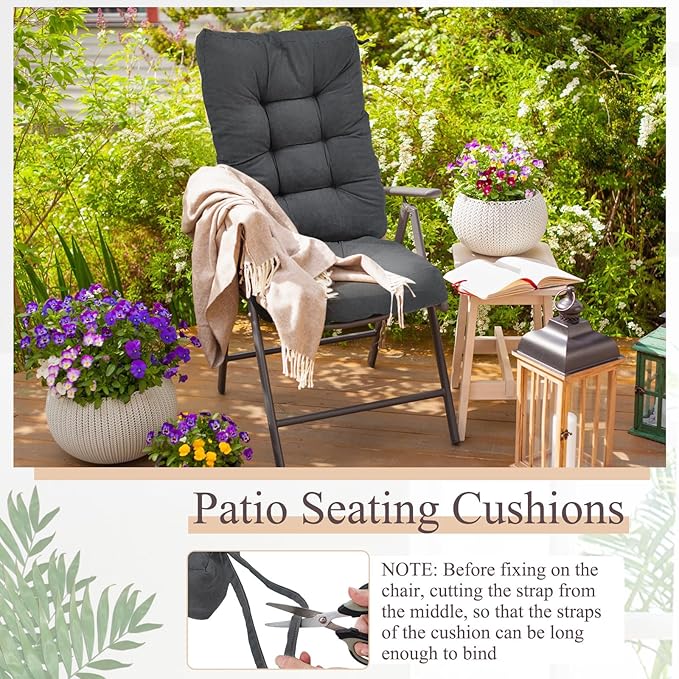 Juexica 4 Sets Outdoor Patio Chair Cushions Seat High Back Tufted Pillow Replacement Rocking Chair Cushions Pads for Patio Summer Seasonal Indoor Home Office (Dark Gray)