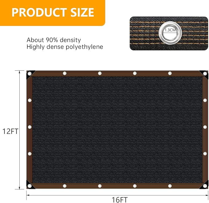 Shade-Cloth 85-90% for Garden Greenhouse Plants 12x16 FT, Black Sun-Block Shade Cover Mesh Tarp with Grommets Sun Shade Canopy for Outdoor Pergola Patio Flower Lawn Kennel Chicken Coop