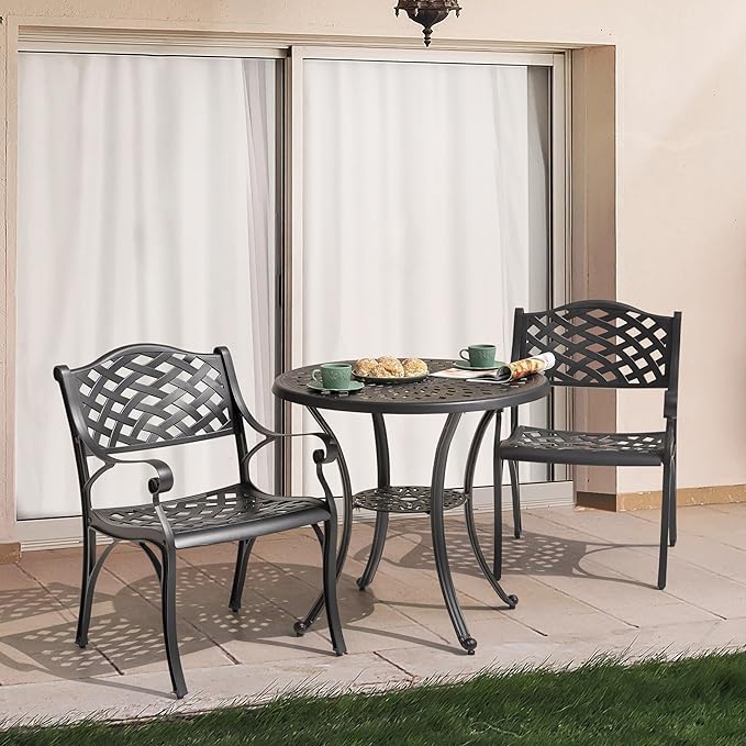 NUU GARDEN Patio Dining Chairs Set of 2, Aluminum Outdoor Indoor Patio Chairs with Arms for Garden, Backyard, Porch, Black