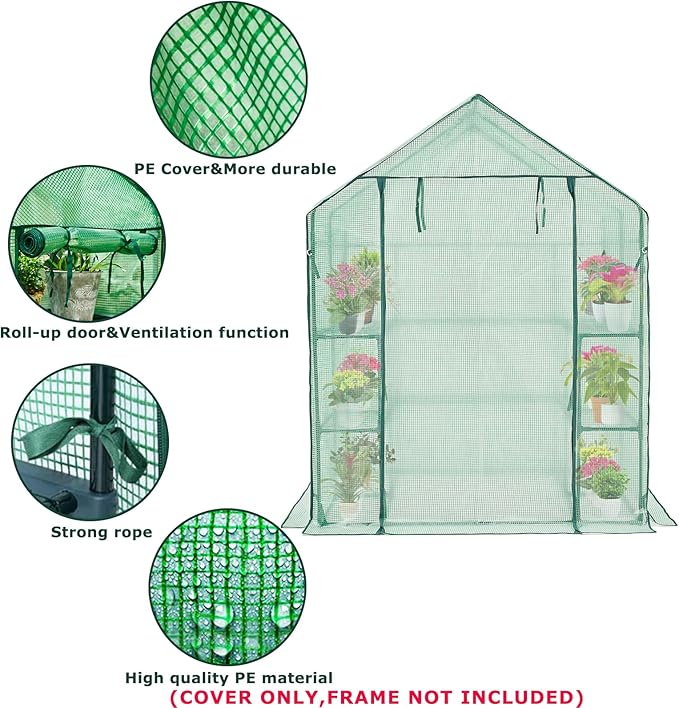 Purlyu Walk-in Greenhouse Replacement Cover with Roll-Up Zipper Door -56x56x76 inch PE Greenhouse Cover for Outdoor Plant Gardening Plants Cold Frost Protection Wind Rain Proof(PLGH002PECC)