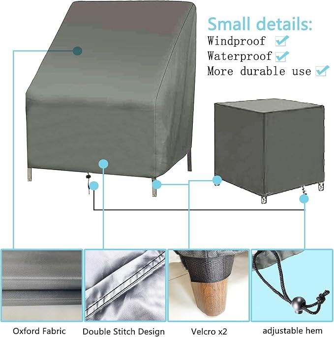 Patio Furniture Chair Covers Set, 3PCS Outdoor Garden Furniture Sofa Cover with 420D Durable Waterproof, Fit for Outdoor Wicker/Rattan Chair Conversation Sets