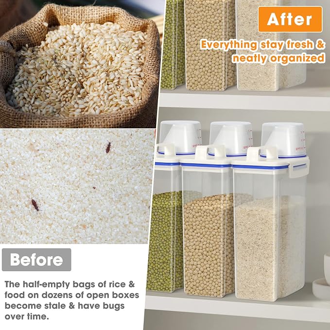 TBMax Rice Container 4 Lbs / 2 Kg Rice Dispenser with Measuring Cup, BPA-Free Plastic Kitchen Pantry Food Storage Holder for Oatmeal Flour Grain, Small Pet Cat Dog Food Container