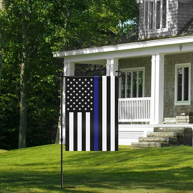 HOOSUN Double Sided Thin Blue Line American Police Garden Flag, USA United States Decorative Garden Flags - Weather Resistant and Double Sided - 12.5 x 18 Inch