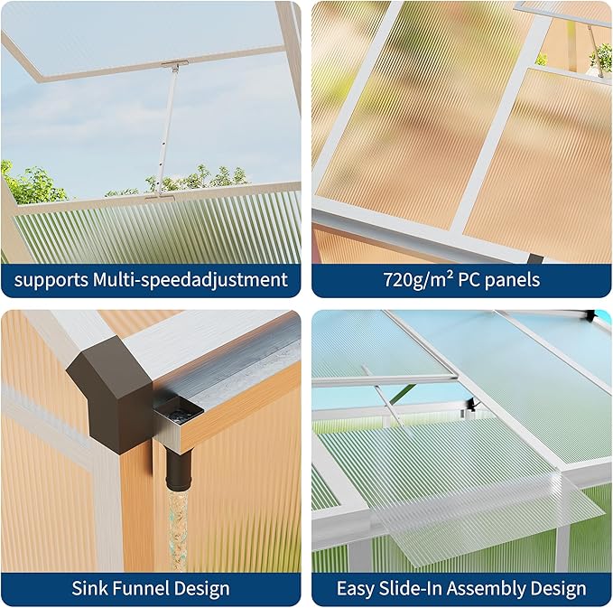 Garvee 8 x 12 ft Greenhouse, Greenhouses for Outside, Polycarbonate Greenhouse with Aluminum Frame, Lockable Door and Ajustable Roof Vent for Backyard, Green Houses for Outside Garden Backyard, Patio