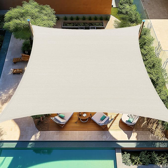 Shade&Beyond 10'x15' Sun Shade Sail Canopy Rectangle, UV Block Curved Sunshade for Backyard Yard Deck Outdoor Facility and Activities, Cream, (We Make Custom Size)