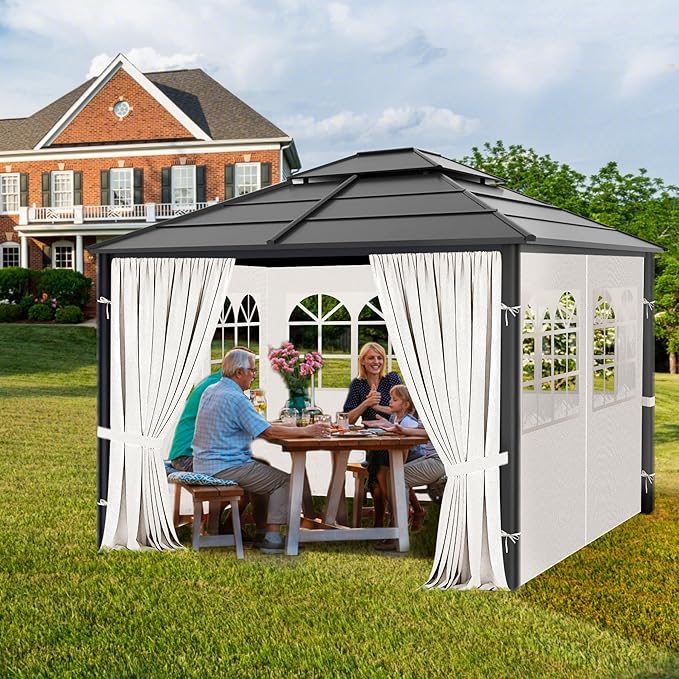 Gazebo Privacy Curtains 10' x 10' with PVC Windows, 4-Panels Side Wall with Zipper Universal Replacement for Patio, Outdoor Canopy, Garden and Backyard, Beige