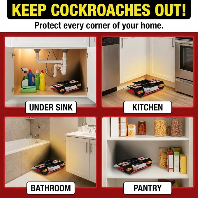 GATCH Roach Traps Indoor (12 Pack), Sticky Baited Cockroach Traps, Roach Killer Indoor Infestation, Adhesvie Glue Traps for Roaches, Insects, Home Bug Ant Spider Cricket, Child & Pet Friendly