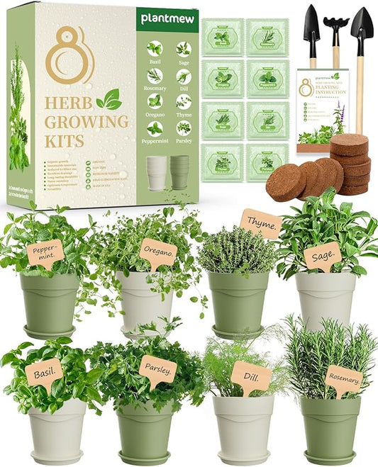 Indoor Herb Garden Kit with 8 Heirloom Seeds - Complete Windowsill Planter Starter Set, Unique Gardening Gift for Women Men, DIY Kitchen Herb Garden for Beginners, Plant Lovers, Mom, Friends
