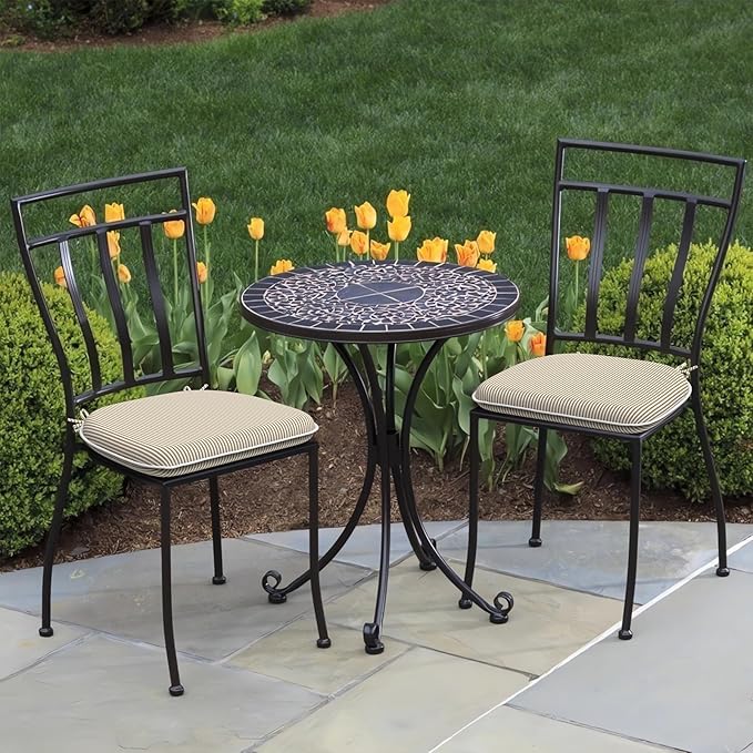 DYTXIII Set of 2 Outdoor Chair Cushions with Ties,Water Repellent Patio Chair Pads 17"x 16" for Outdoor Furniture,Round Corner Seat Cushions for Garden Yard Kitchen Stripe Beige