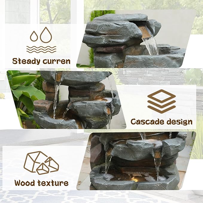 Sunlinua 42" H Outdoor Water Fountain with 5 Tiers Large Cascading Realistic Tree Trunk Waterfall Fountains with LED Lights Outdoor Water Fountain for Garden Patio Backyard Porch Home Decor