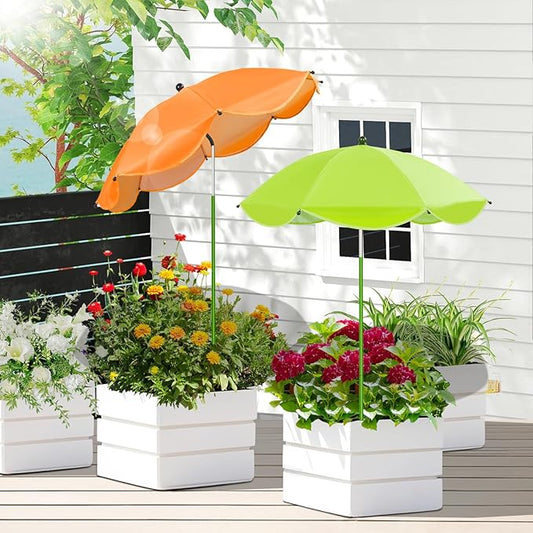 MJZ 2 Pack Large Plant Umbrellas for Outdoor Plants, 26" Garden Umbrella for Plants with Adjustable Angle, Plant Umbrella Provide Shade for Outdoor Plants Flower Pot Planting Beds (Green, Orange)
