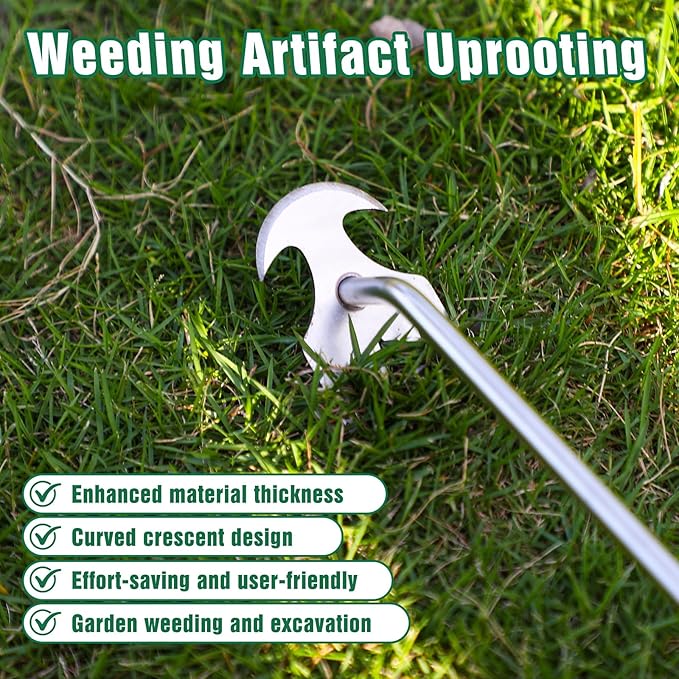 Weed Removal Tool, 2025 New Garden Weeding Tools Manganese Steel Hand Weeder Tool with Handle, 4 Teethes Dual Purpose Manual Weeders Tool Weed Pulling Tool for Garden19.6inch