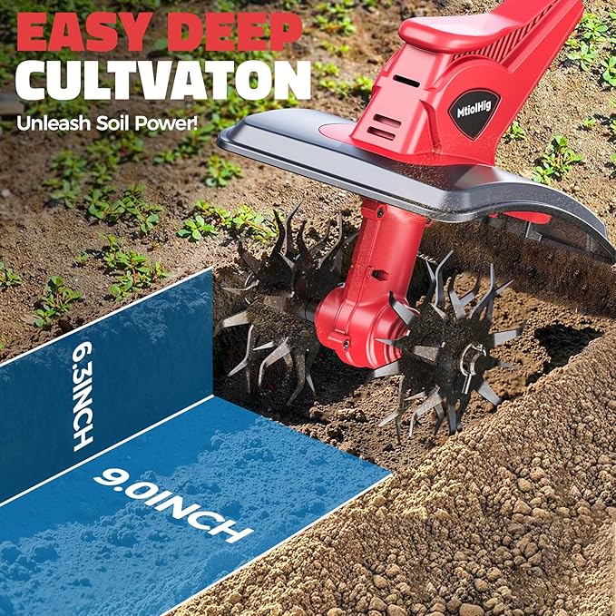 Cordless Tiller Cultivator Compatible with Milwaukee 18V (No Battery), Tiller for Gardening 360RPM Electric Garden Tiller, Brushless Rototiller 9" Width 6.3" Depth for Lawn/Soil Cultivation, Red