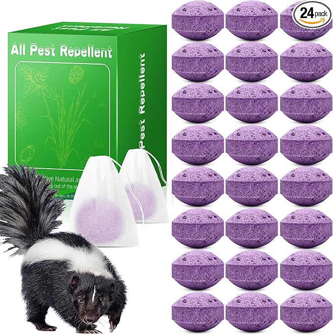 24 Pack Skunk Repellent Outdoor - Raccoon Repellent for Indoor Outdoor, Natural Peppermint Oil Skunk Rodent Safe for Pets & Kids Repels Skunk Raccoon