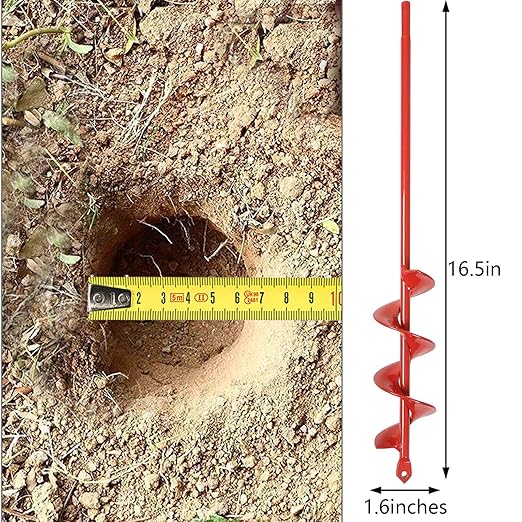 TCBWFY Auger Drill Bit for Planting 1.6x16.5inch Extended Length Garden Auger Spiral Drill Bit for Planting Bulbs Flowers,Post Hole Digger for 3/8”Hex Drill