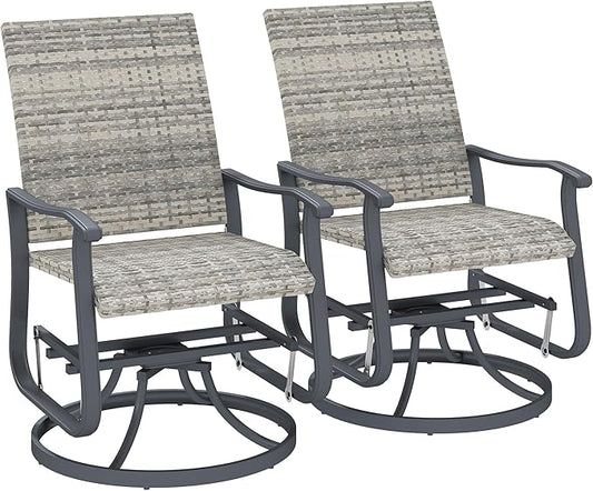 Outsunny Patio Glider Chair Set of 2, Wicker Rattan Outdoor Swivel Chair with Steel Frame, High Back, Armrests, Porch Glider with Adjustable Foot Pads for Garden, Lawn, Backyard, Yellow