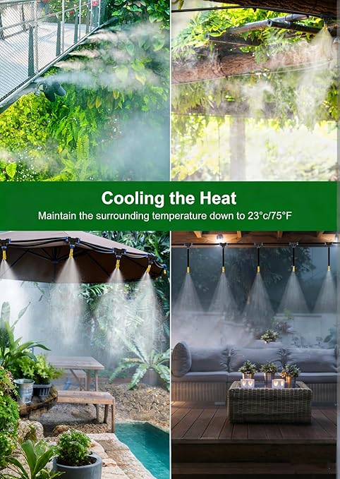 100FT Drip Irrigation System, 5/16" Hose Solves Dry End, 360° Adjustable Copper Nozzles Garden Watering System, Automatic Misting Irrigation Kit for Greenhouse, Yard, Lawn, Plants