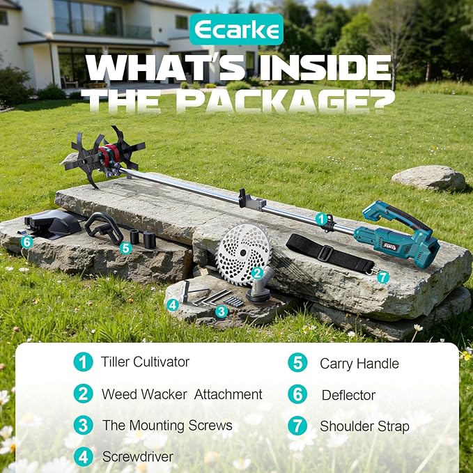 Cordless 2-in-1 Tiller Cultivator & Weed Wacker Compatible with Makita 18V Battery (Tool Only), 500RPM Electric Garden Tiller String Trimmer, 9" Tilling Width 9.4" Depth for Soil Lawn Cultivation