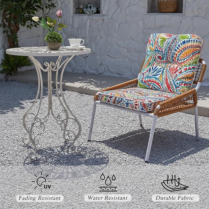 JMGBird Outdoor Chair Cushions Set - Waterproof 19"x19" Deep Seat & Back Cushions with Ties, UV Resistant Paisley Pattern Patio Furniture Cushions