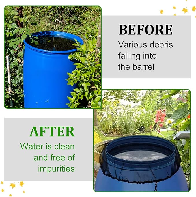 Rain Barrel Accessories Mesh Cover with Drawstring Collection Buckets Cover Tank Harvesting Tool Protector Preventing Fallen Leaves Debris Small Objects in Outdoor Garden(37.4 Inch) (2)