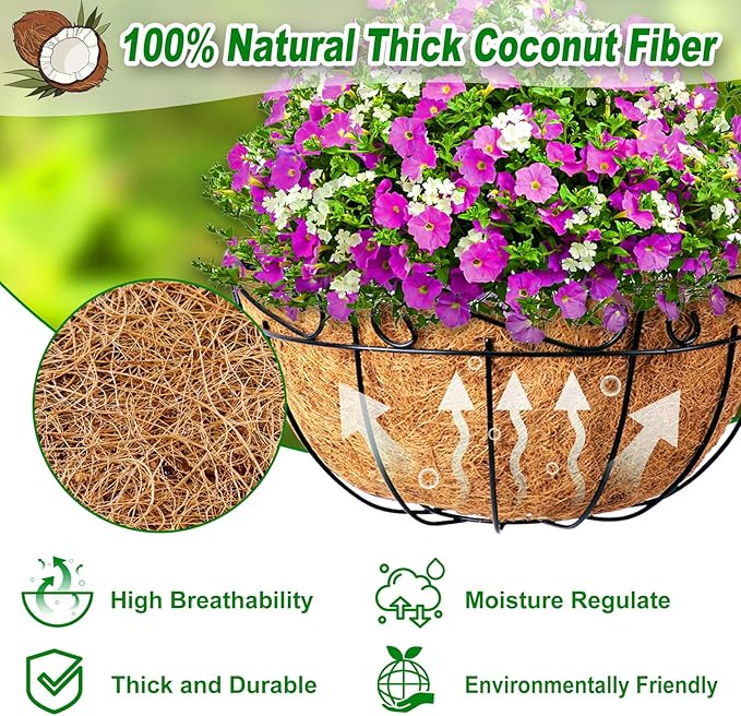 REMIAWY Hanging Basket Coco Liners, Coconut Planter Basket Liners 4 Packs 12 Inch 100% Natural Round Coco Fiber Replacement Liner for Hanging Basket Plants Outdoor Garden Flower Pot Vegetables
