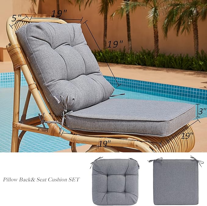 JMGBird Outdoor Chair Cushions Set - 19"x19" Deep Seat & Back Cushions, Water-Resistant Tufted Pillows for Patio Furniture