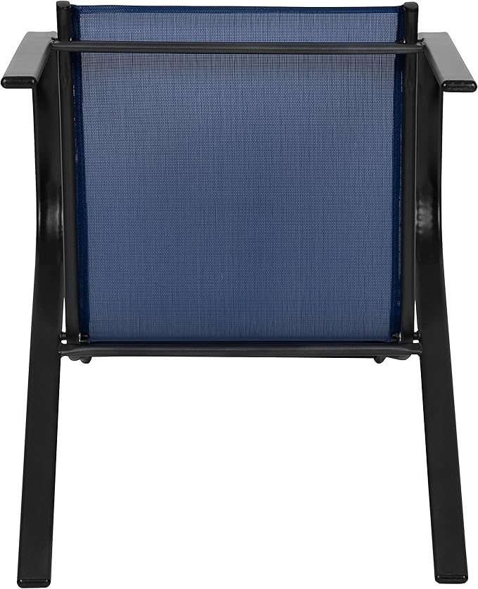 Flash Furniture Brazos Series Outdoor Stackable Patio Chairs with Flex Comfort Material, Stacking Outdoor Modern Sling Patio Chairs, Set of 4, Navy