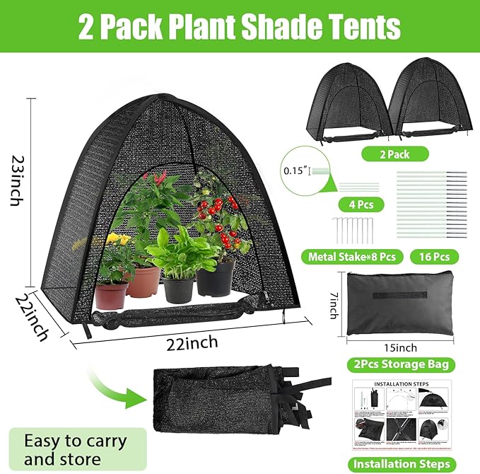 2 Pack Plant Shade Tent, Plant Shades for Outdoor Plants, UV Resisitant 80% Sunblock Shade for Plants Sun Protection, Plant Shade Cover for Flower Potted Plants (22x22x23Inch)