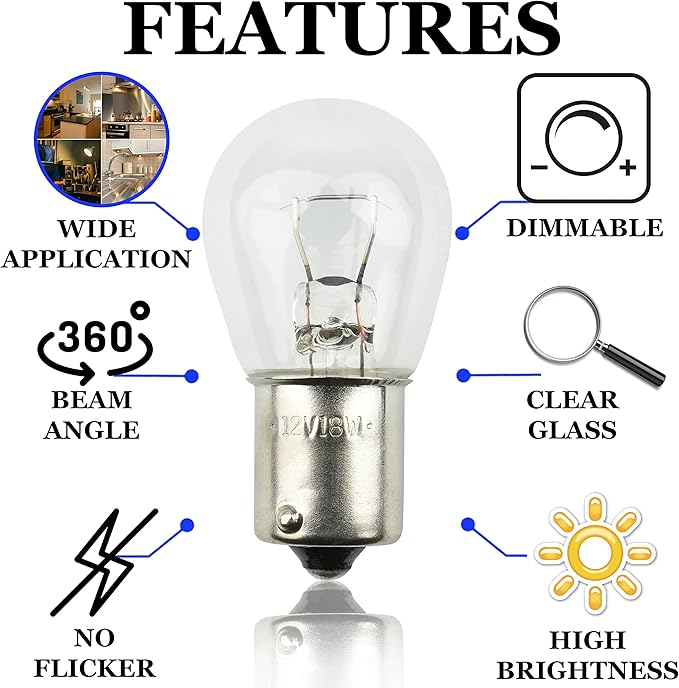 Diximus Pack of 10 Bulbs 1141 S8 Low Voltage Landscape Light Bulbs 12V 18W BA15s Bayonet 18W Lamp
