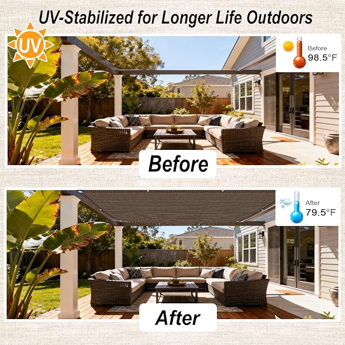 10' x 16.4' Shade Cloth with Grommets, 90% Sun Shade Cloth, Coffee Brown, Outdoor UV-Stabilized Mesh Cover for Garden Patio Pergola