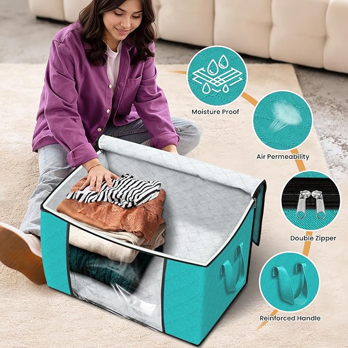 Fab totes 90L Clothes Storage, Foldable Thick Fabric Blanket Storage Bags