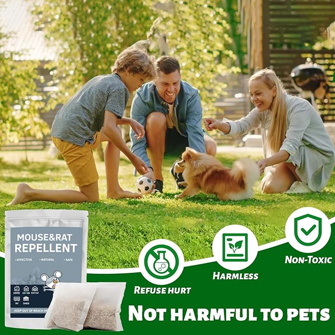 Mouse & Rat Repellent Pouches, Long Lasting Peppermint Oil Mice Deterrent for Indoor House, Attic, Basement & Closet, Pest Control for Outdoor Shed, Garage, RV Engine, Camper & Car Storage, 10 Pack